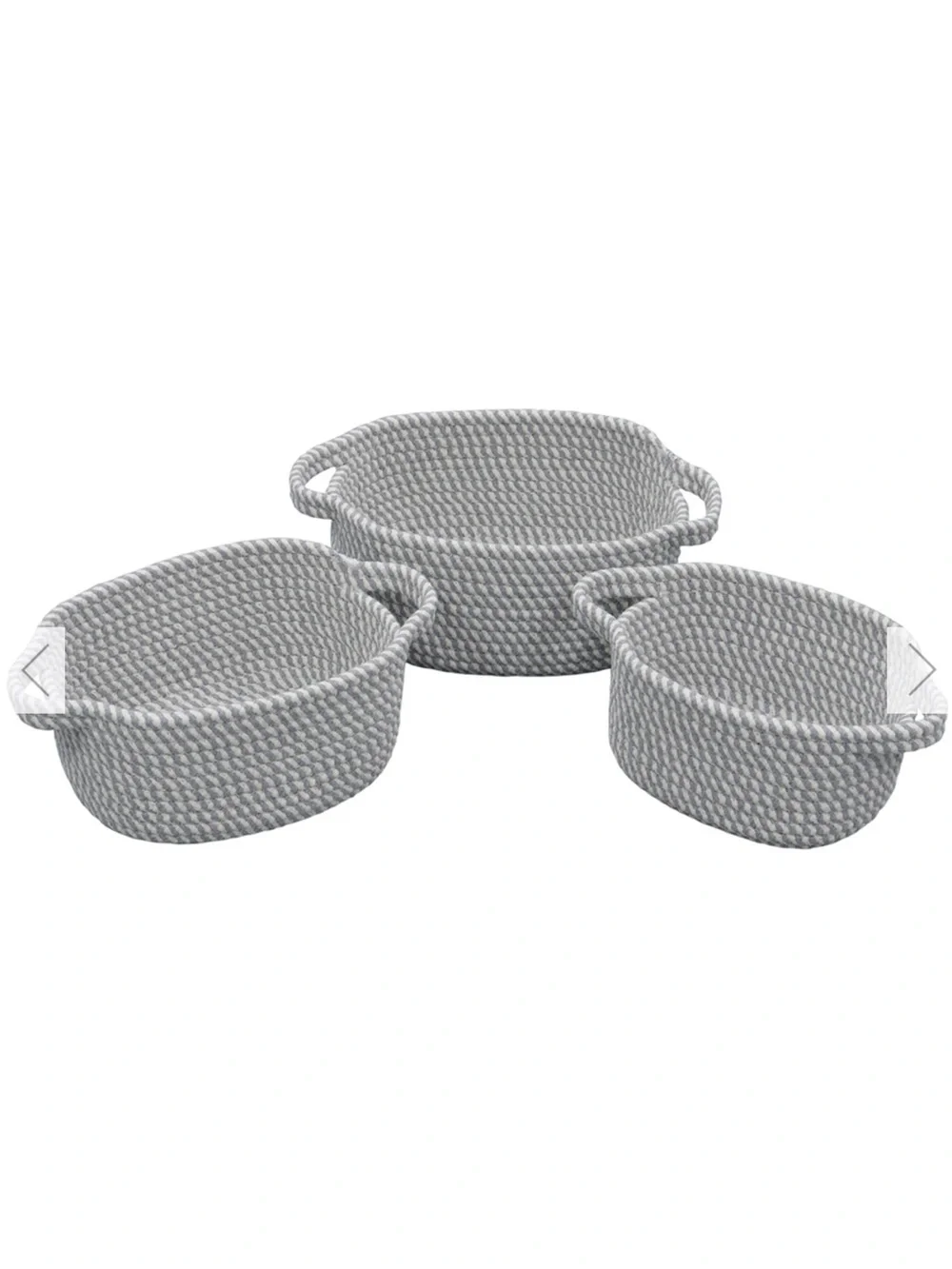 JVL Edison Gray /White Woven Rope Storage 3  Nesting Baskets with Handles Cotton